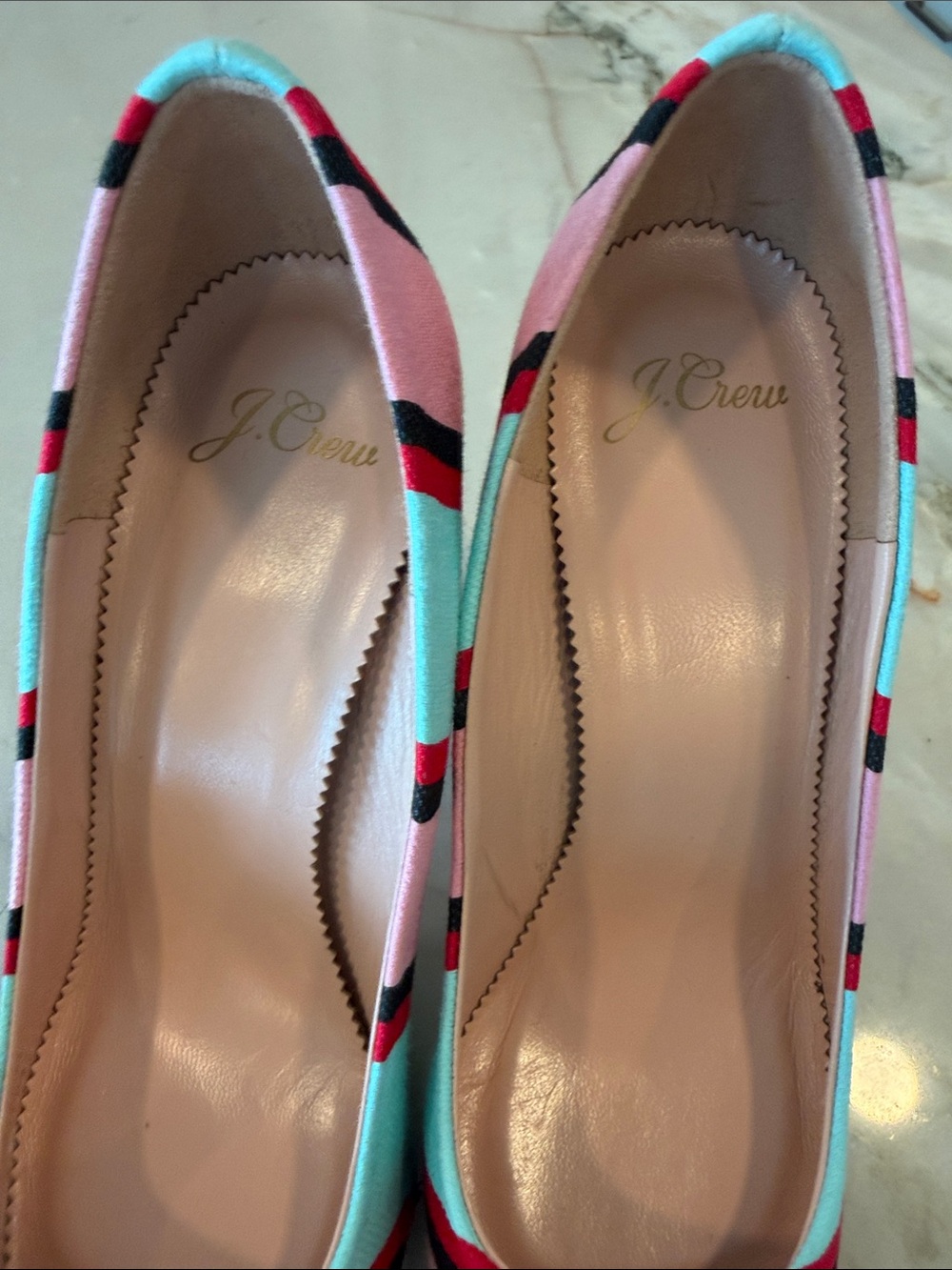 ♥️J. Crew Pink, Aqua & Red Striped Pointed-Toe Pumps…….Super Cute! - Picture 3 of 13